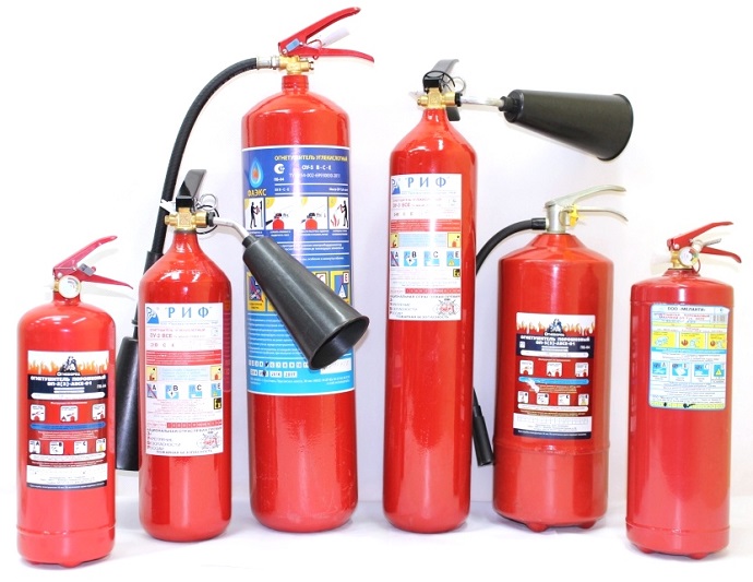 Разные виды огнетушителей